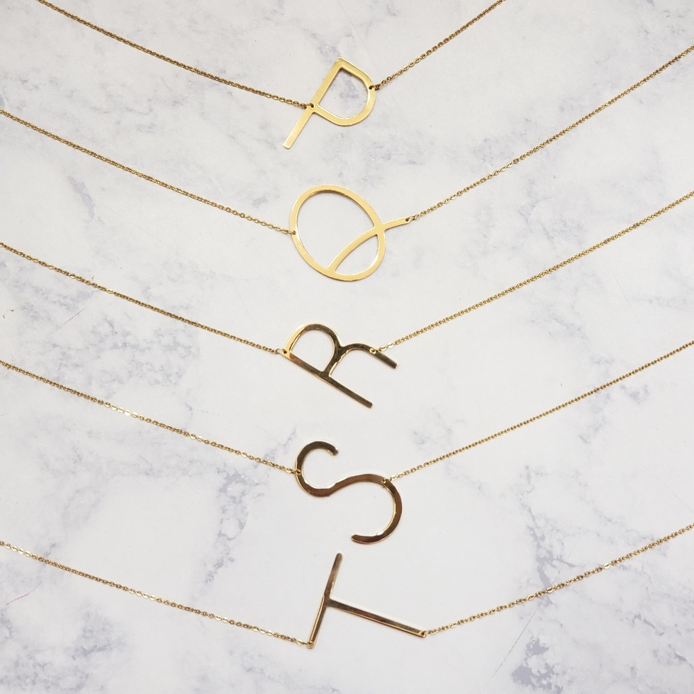 Monogram A-Z Block Letter Pendant Necklace Gold - Picture 5 of 6